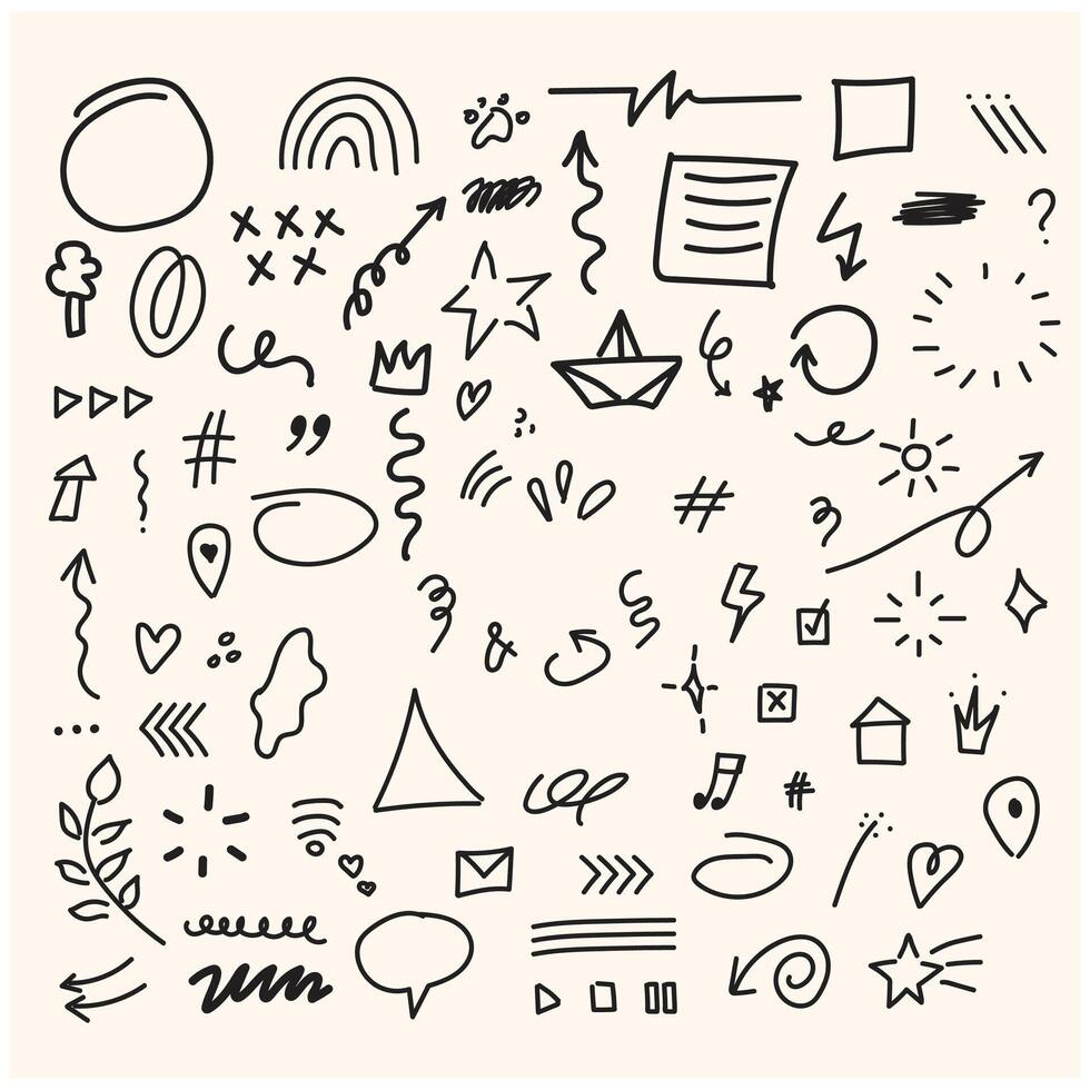 Set of doodle elements with illustration style doodle and line art vector