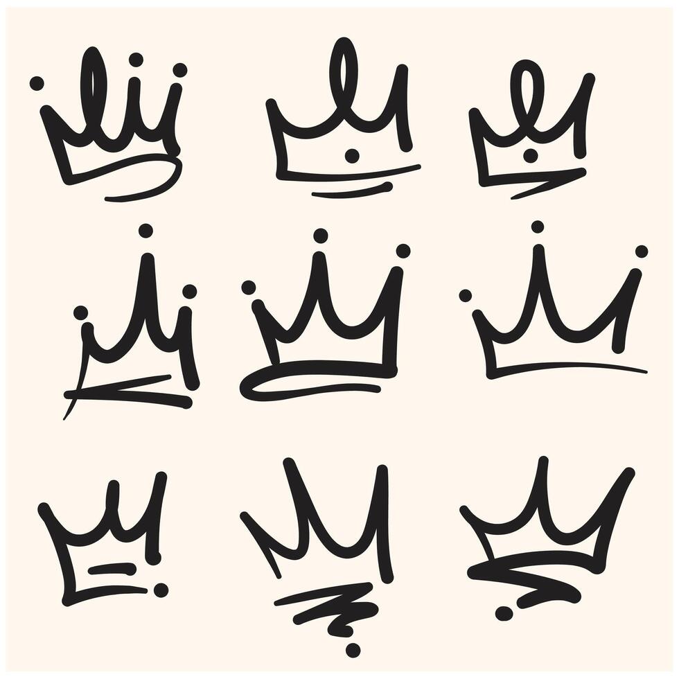 Line art king or queen crown with illustration style doodle and line art vector