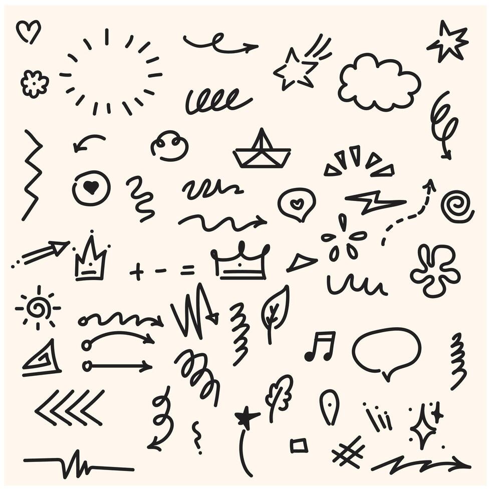 Set of doodle elements with illustration style doodle and line art vector