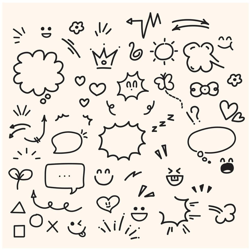 Set of cute pen line doodle element with illustration style doodle and line art vector