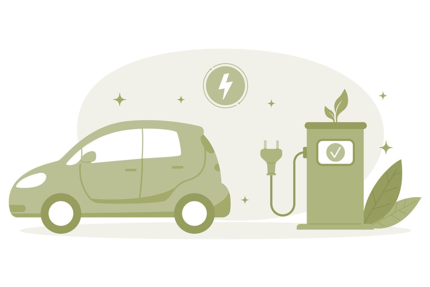 Green eco charge station. Electric car charging. Flat illustration. Power icon. vector
