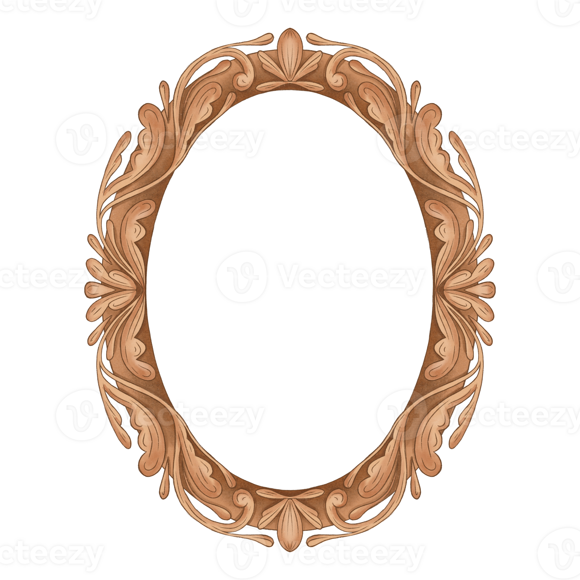 Vintage Golden Carving Frame with Floral Ornament. Elegant Oval Border