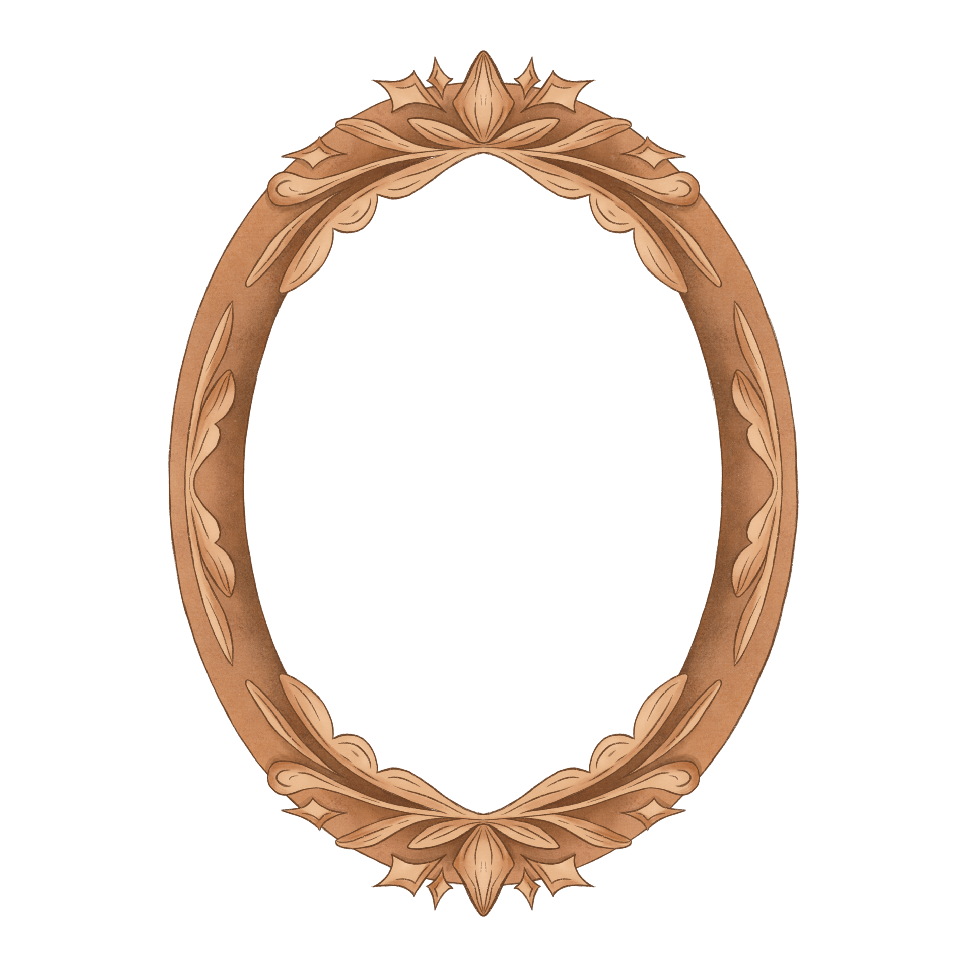 Ornate Wooden Carving Frame with Floral Elements. Vintage Oval Border