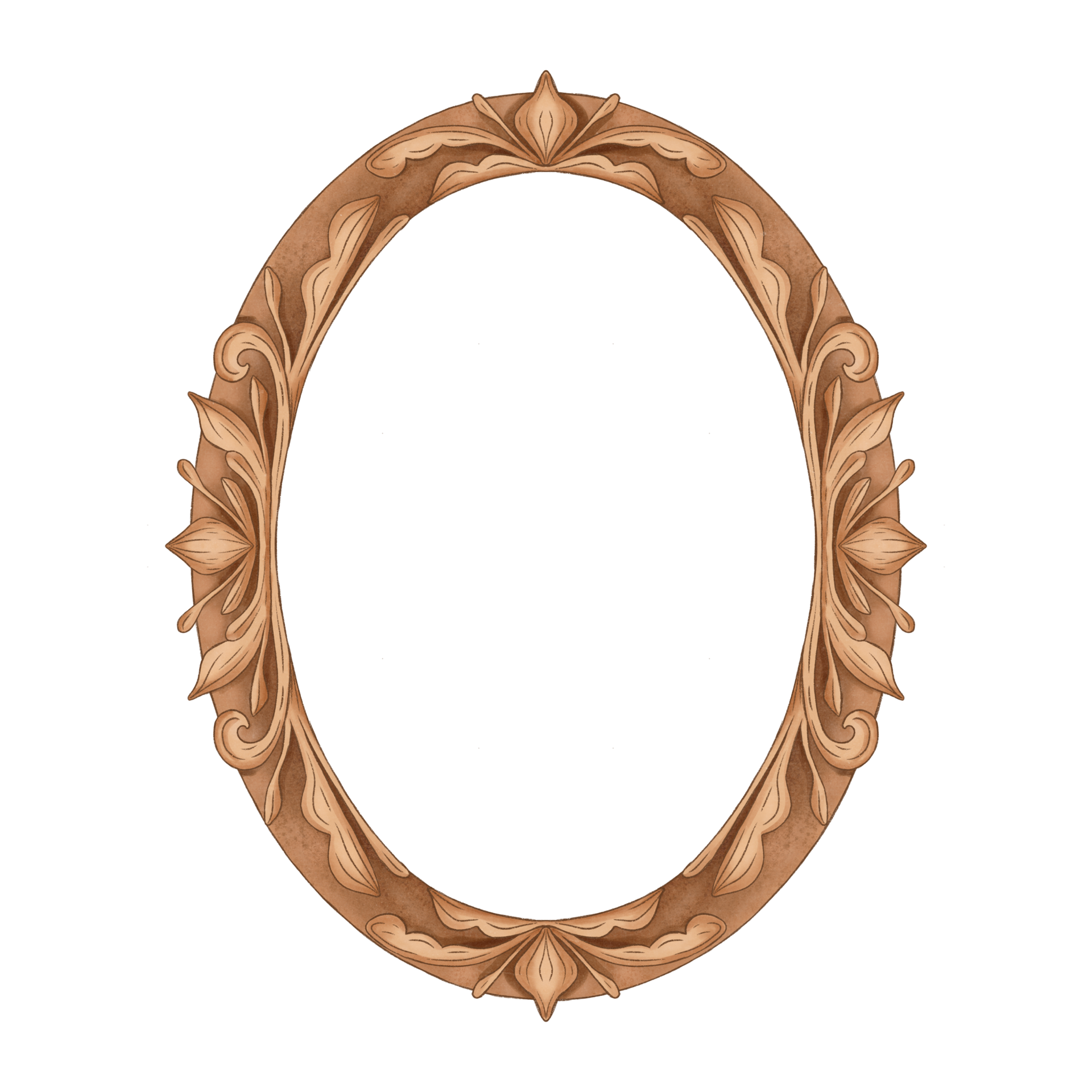 Ornate Wooden Carving Frame with Floral Elements. Vintage Oval Border