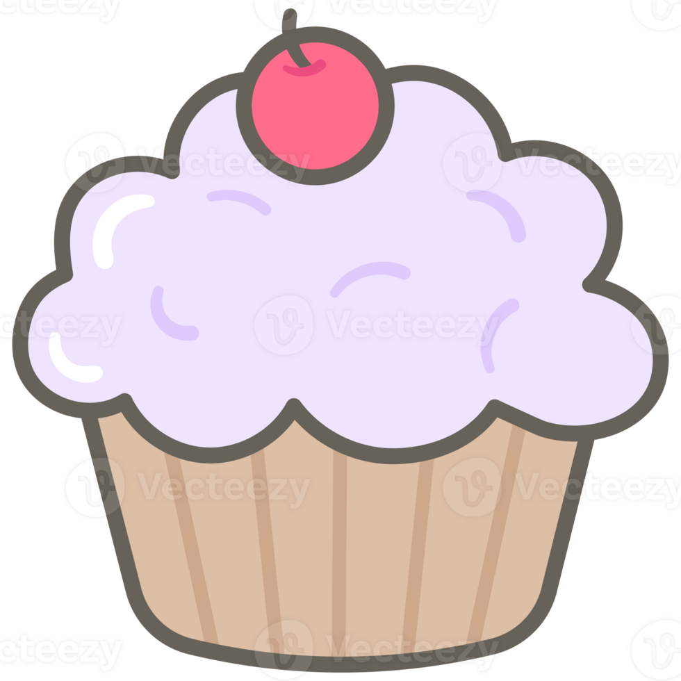 Kids hand drawn kawaii birthday party cute elements set cherry cupcake png