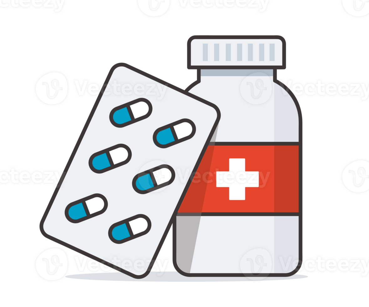 Group of Medicine bottles capsules illustration png