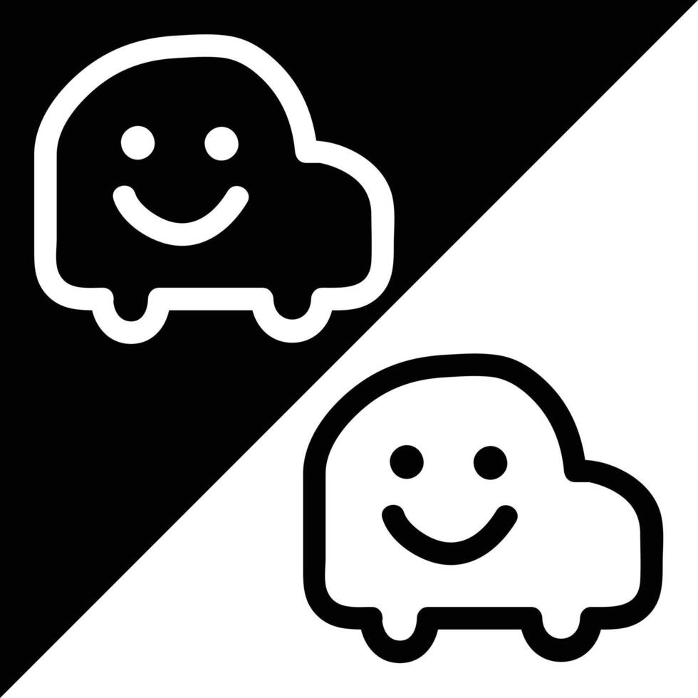 Waze icon, Outline style, isolated on Black and White Background. vector