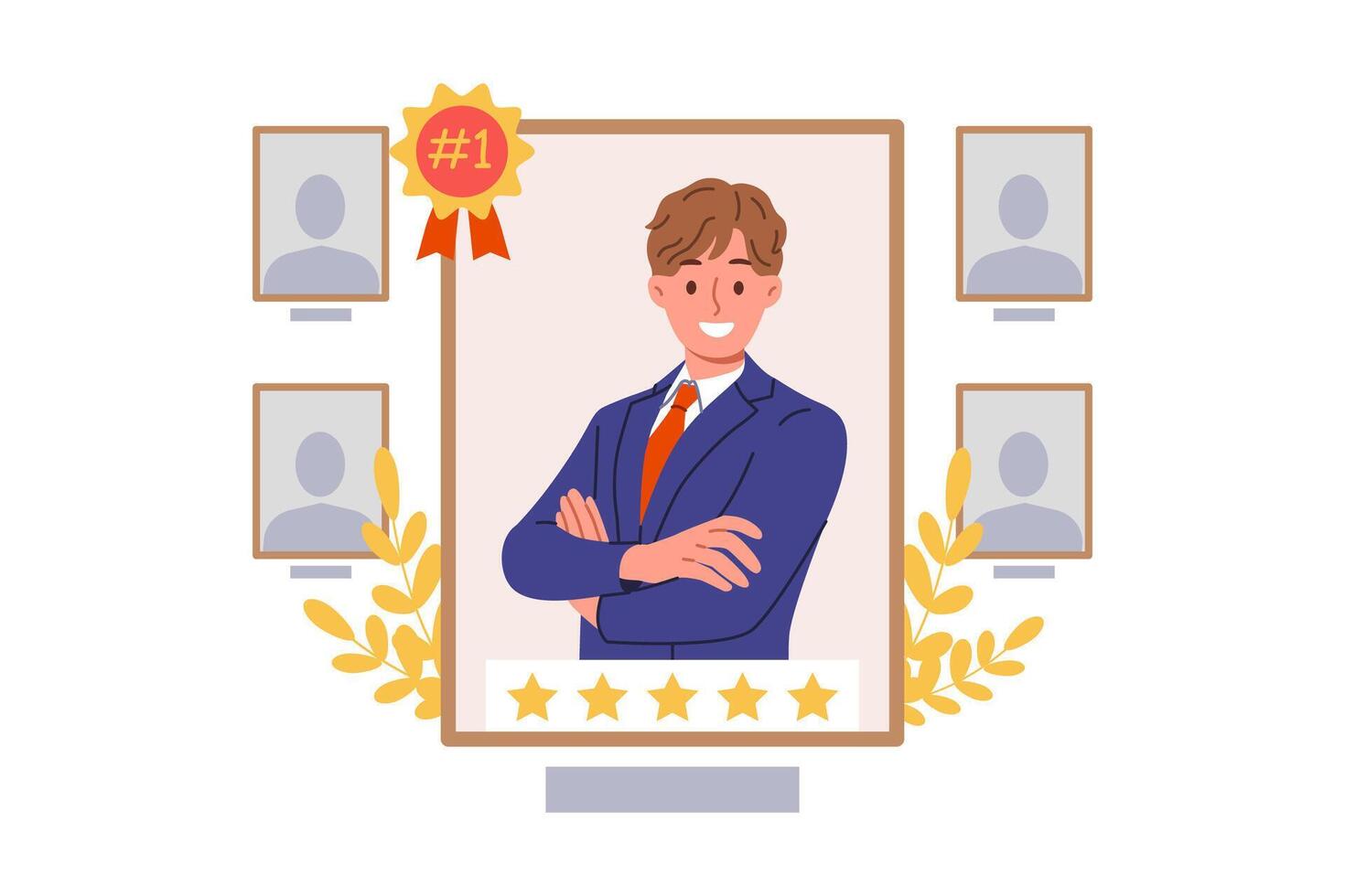 Man became best employee of month in corporation thanks to hard work and professional achievements vector