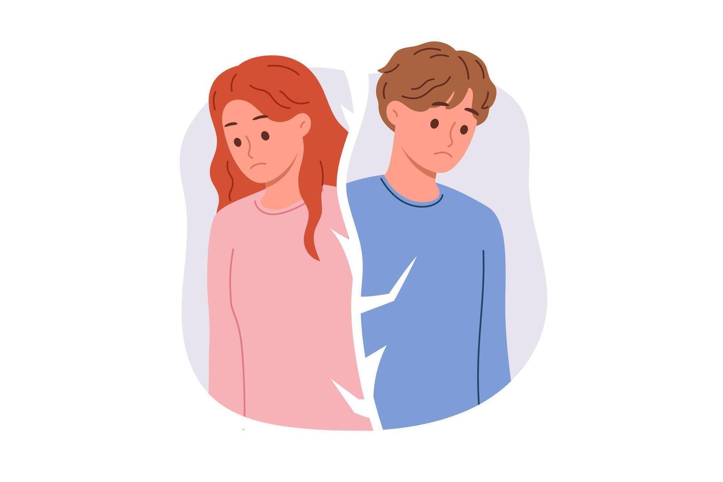 Broken couple of man and woman cannot be together due to mutual grievances or lack money for wedding vector