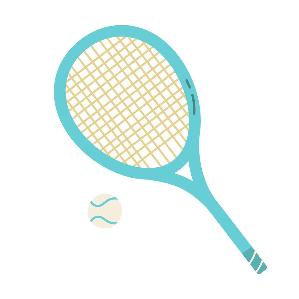 Flat tennis Racket and ball cartoon isolated illustration vector
