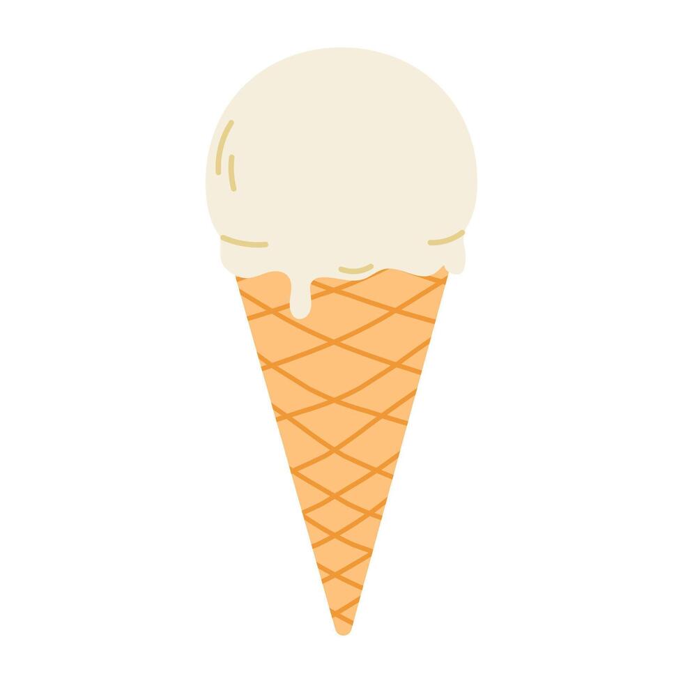Ice cream in a waffle cone. Flat isolated illustration vector