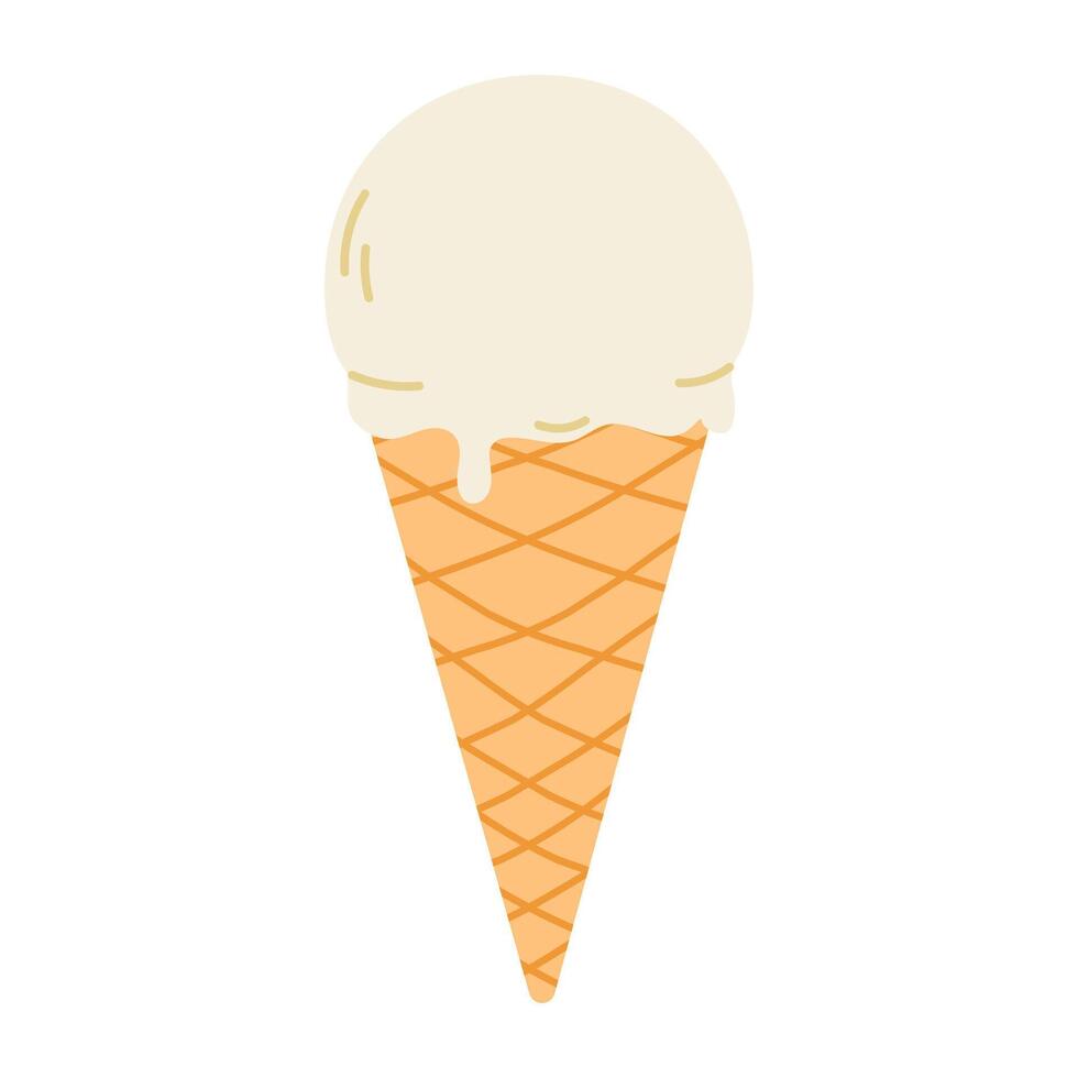 hielo crema en un gofre cono. plano aislado ilustración vector