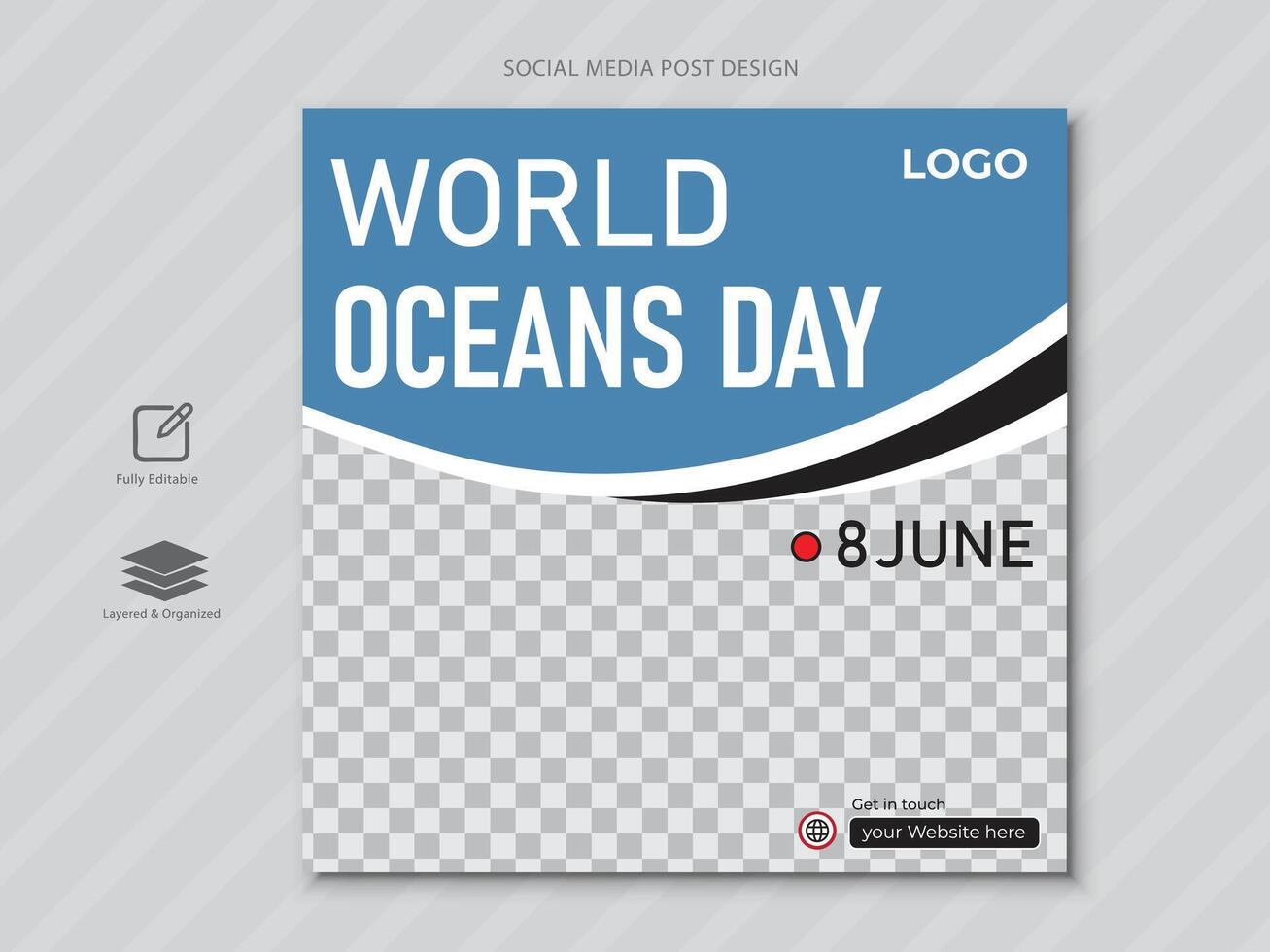 8th june - world ocean's day social media post vector