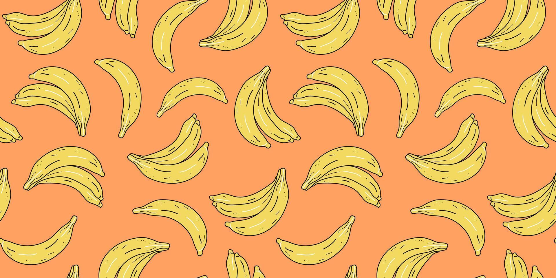 banana, sin costura modelo. tropical Fruta en garabatear estilo. color verano ilustración. jugoso frutas, alimento. vector