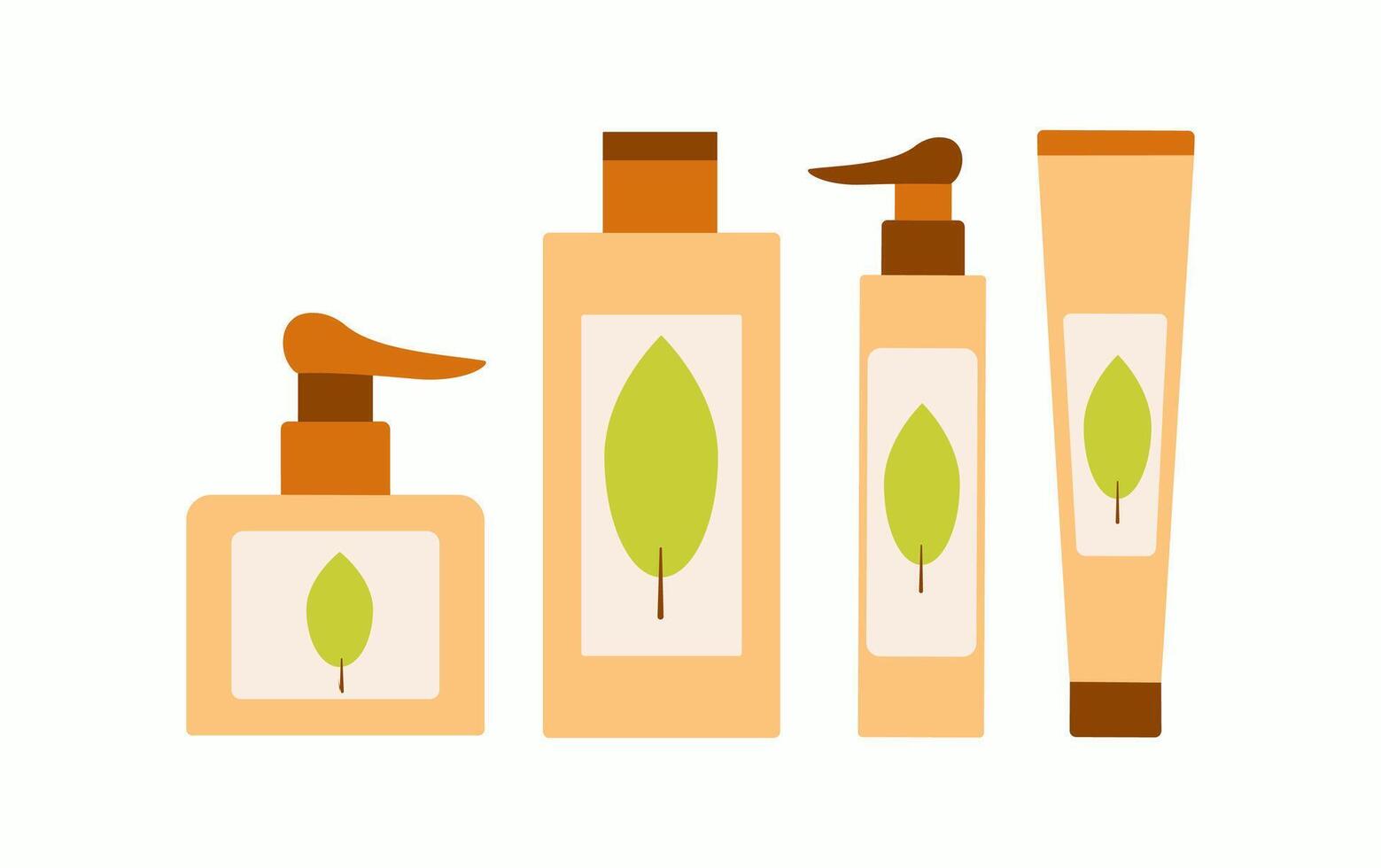 conjunto de herbario productos cosméticos, piel cuidado. herbario productos cosméticos, crema, loción. ecológico bienes. productos con natural planta composición. ilustración. vector