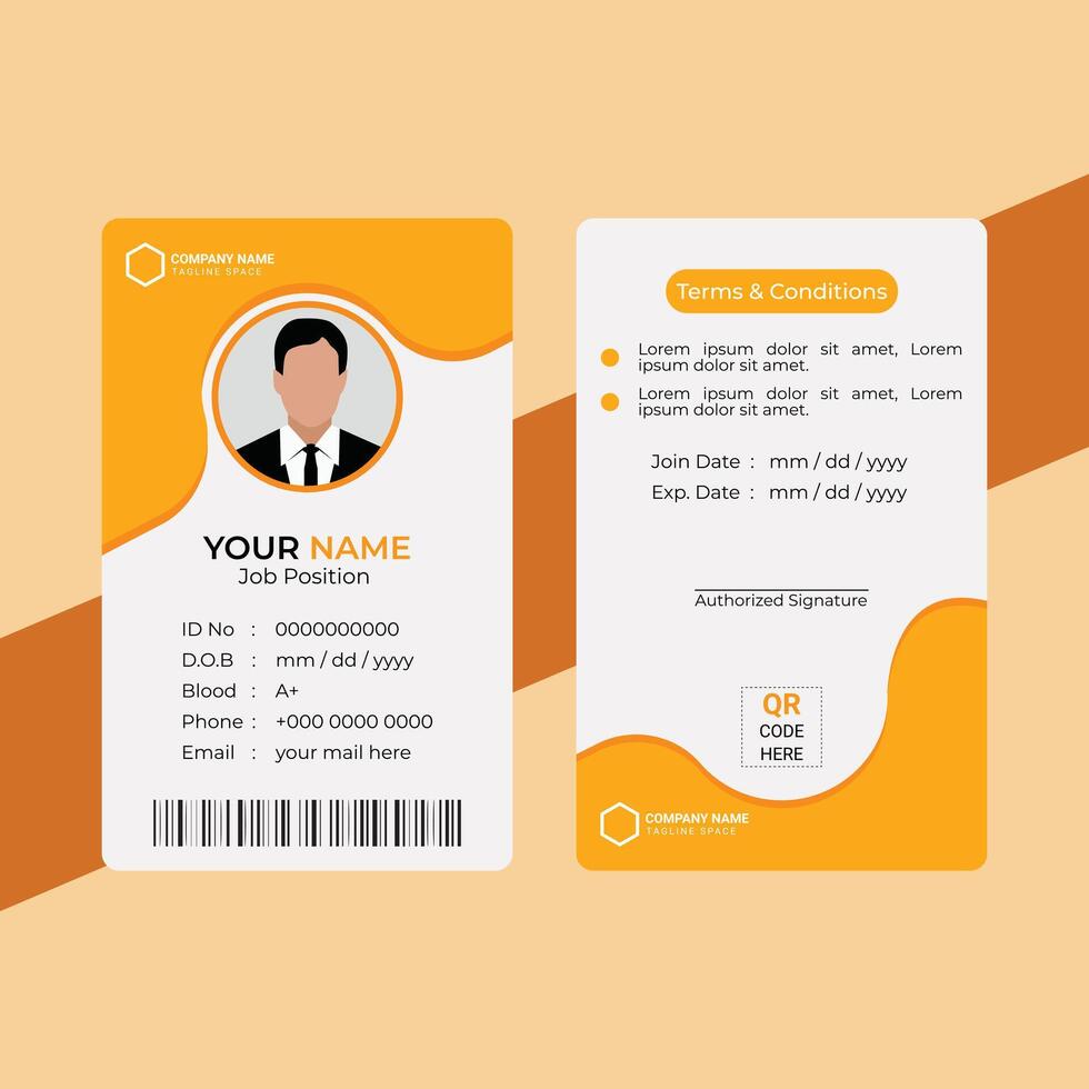 Modern corporate clean minimalist company employee orange business id card template vector