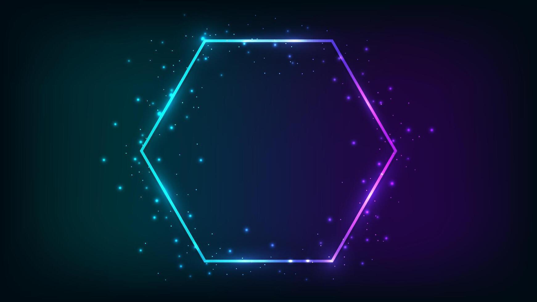 Neon hexagon frame with shining effects vector