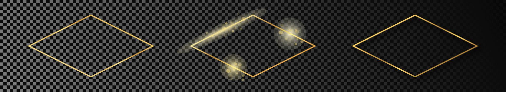 Gold glowing rhombus shape frame vector