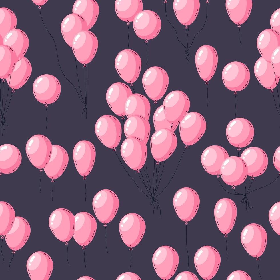 Pink balloons pattern. Helium floating balloons endless design, glossy flying balloons seamless pattern flat background illustration. Holidays balloons seamless pattern vector