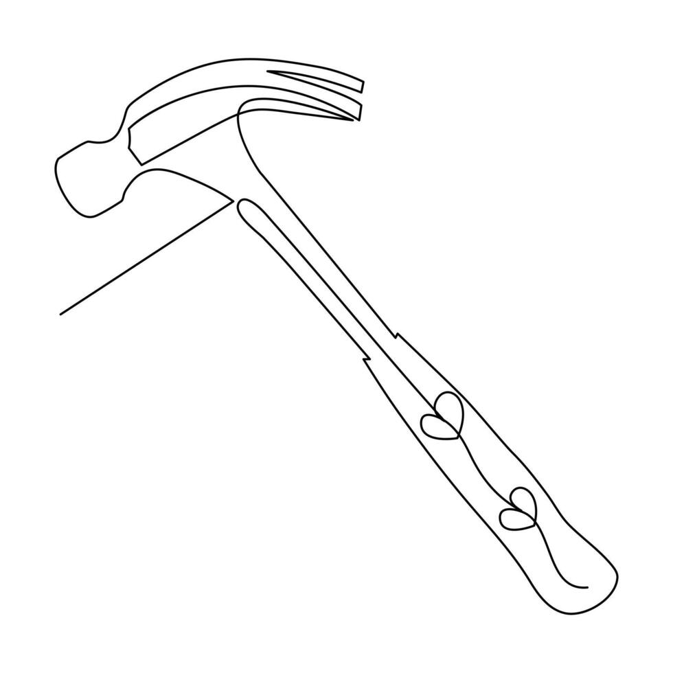 Hammer construction Continuous single one line drawing illustration vector