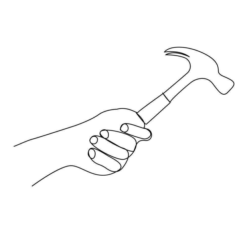Hammer construction Continuous single one line drawing illustration vector