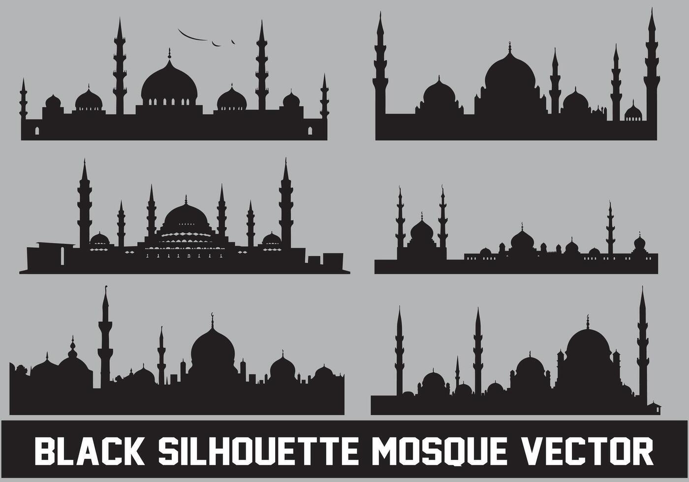 Mosque silhouette bundle white background vector