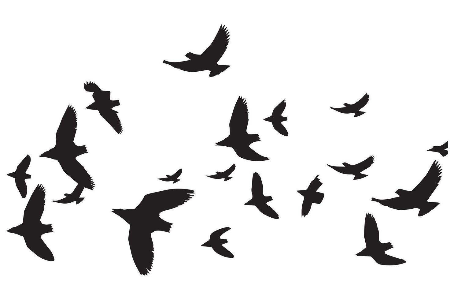 Flying birds black silhouettes set vector