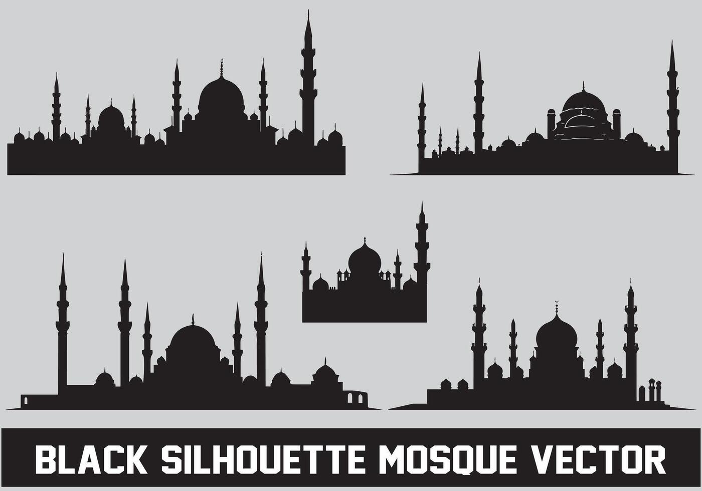 mezquita silueta negro color para islámico diseño vector