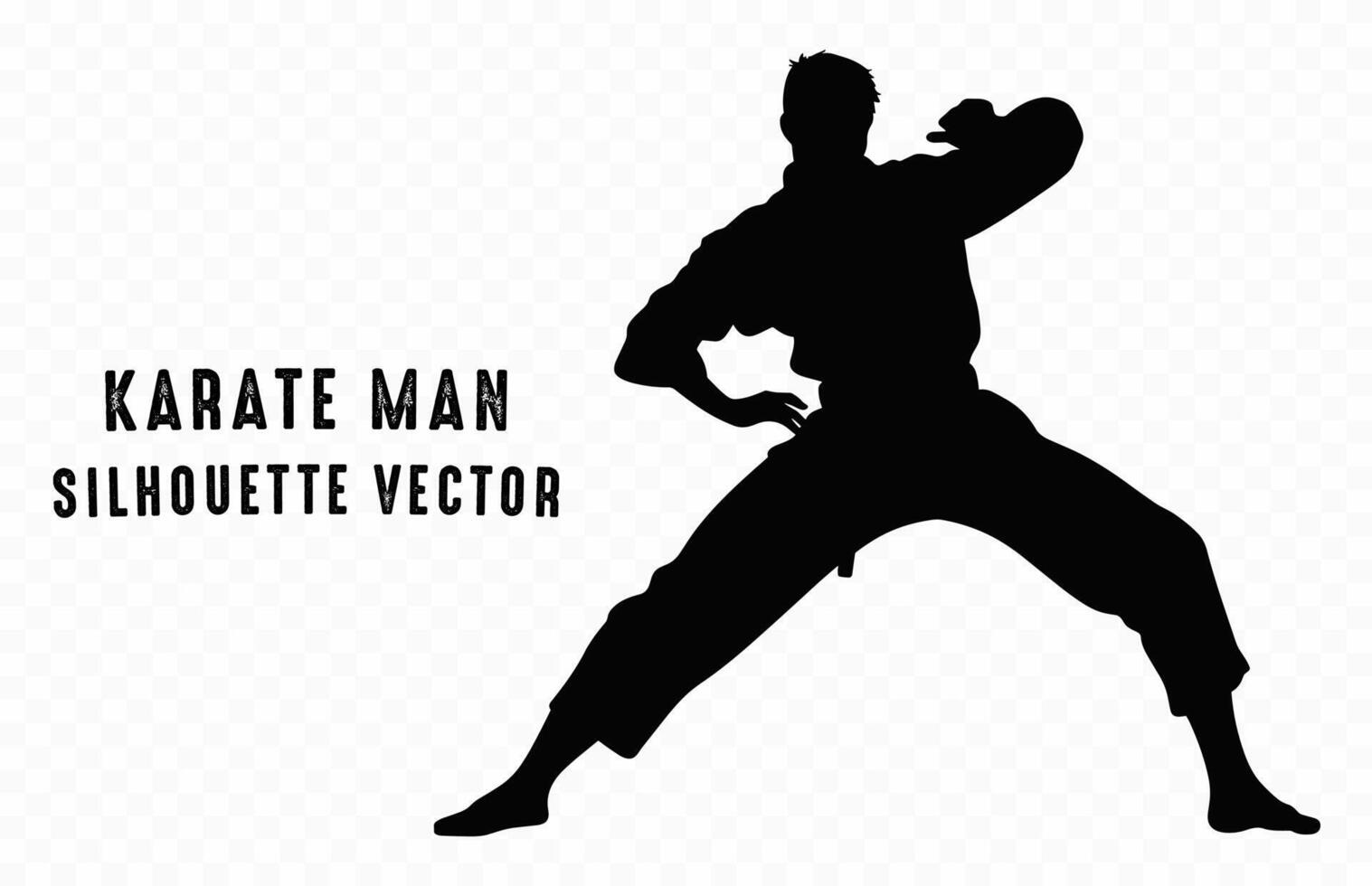 Karate man Silhouette Clipart, Karate Fighter pose black Silhouette vector