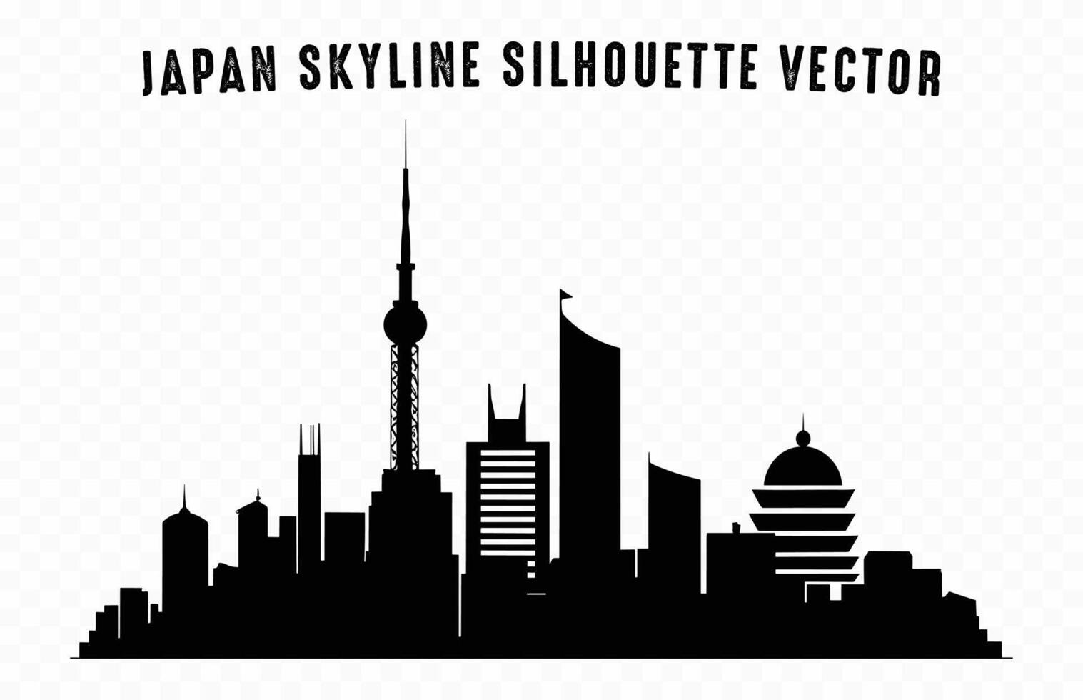 Japón ciudad horizonte negro silueta, ciudad edificio silueta aislado en un blanco antecedentes vector