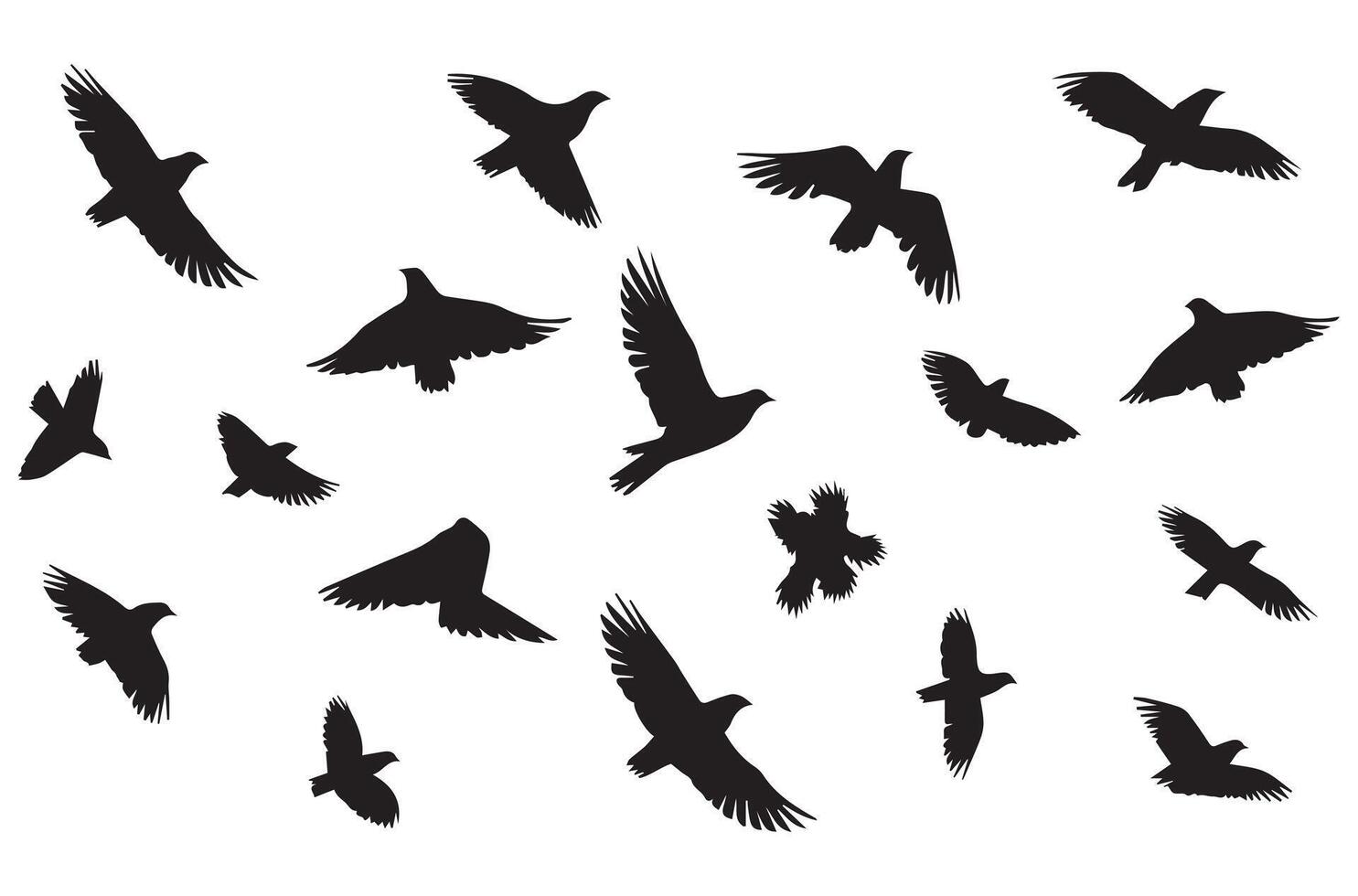 Flying birds black silhouettes set vector