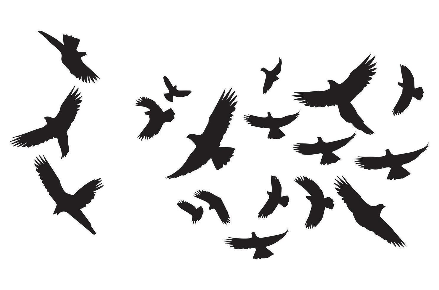 Flying birds black silhouettes set vector