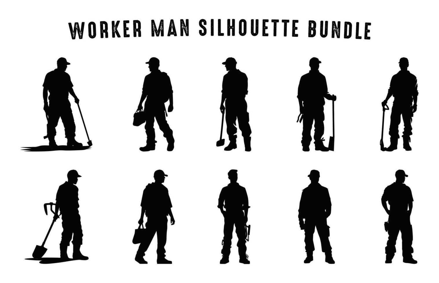 Worker man black Silhouette set, Working People Silhouettes Clip art bundle vector