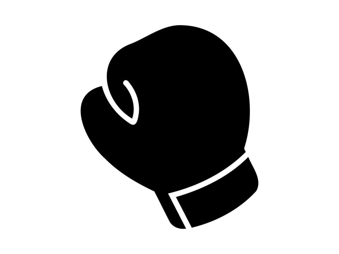 Black boxing glove silhouette. Black and white graphic illustration of sporting glove. Icon, logo, sign, pictogram, print. Concept of sports equipment, powerful punch. Isolated on white background. vector