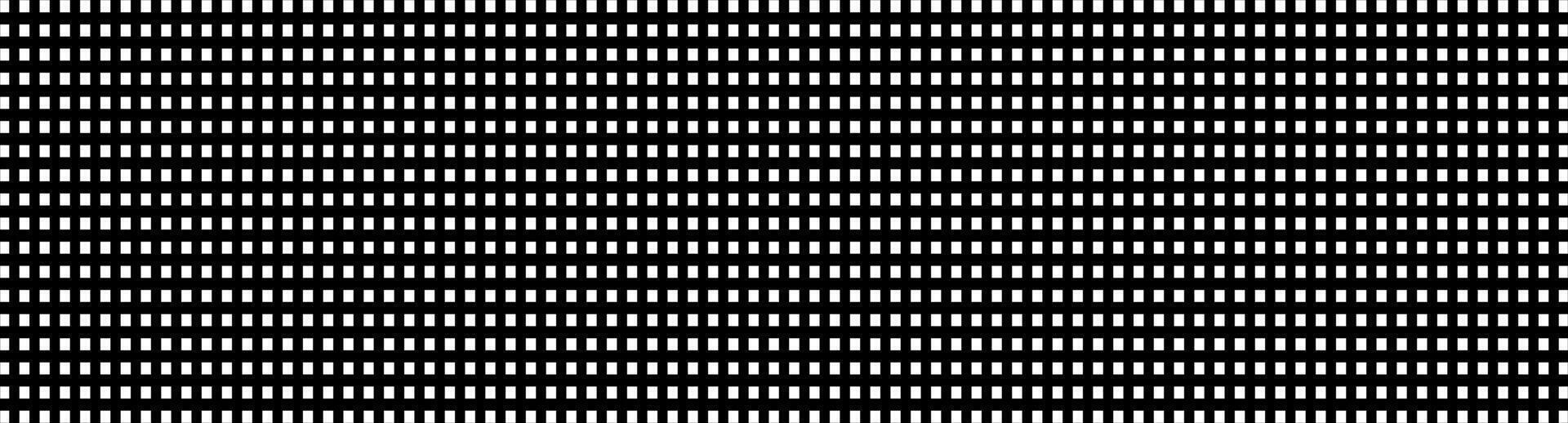 Black and white grid pattern. Monochromatic square grid. Perfectly aligned squares in repeatable pattern. Wide banner. Geometric background, digital wallpaper. Optical illusion. Rhythm and balance vector