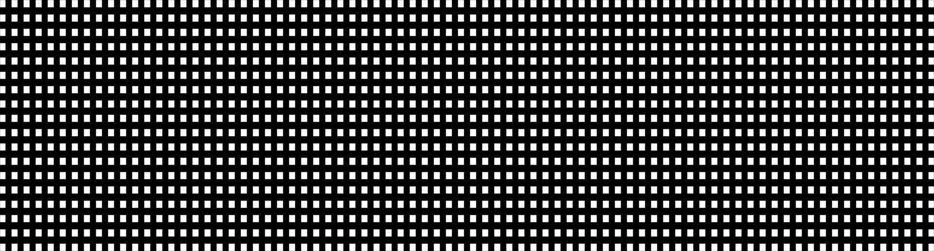 Black and white grid pattern. Monochromatic square grid. Perfectly aligned squares in repeatable pattern. Wide banner. Geometric background, digital wallpaper. Optical illusion. Rhythm and balance vector