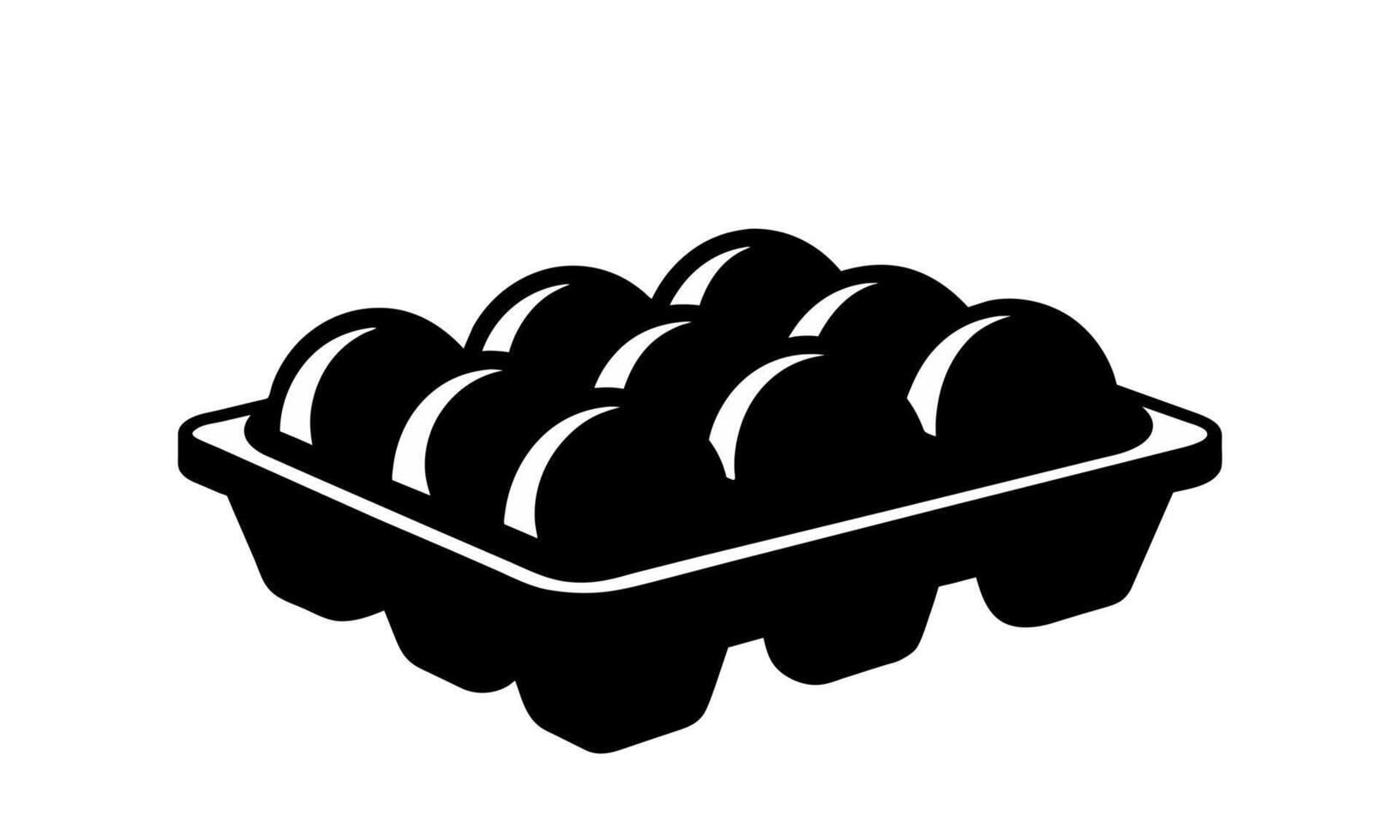 silueta de huevo caja de cartón con huevos. negro y blanco huevo caja gráfico ilustración. icono, firmar, pictograma. concepto de comida almacenamiento, cocina esenciales, tienda de comestibles elementos. aislado en blanco superficie vector