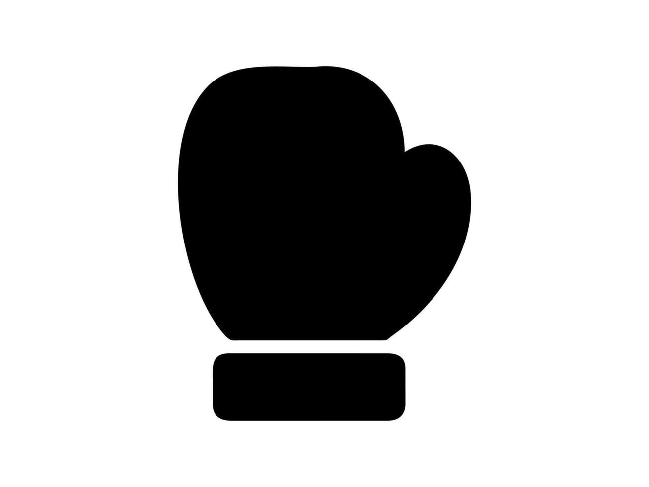 Black boxing glove icon in silhouette. Minimalist design of sporting glove. Logo, sign, pictogram, print. Sports equipment, boxing training, powerful punch. Isolated on white background vector