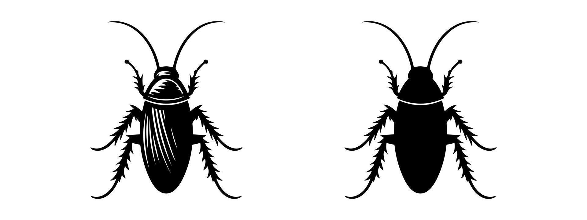 Cockroach black silhouettes, detailed and solid. Insect illustration set. On white backdrop Concept of pest control, infestation, home hygiene. For design, print, educational material vector