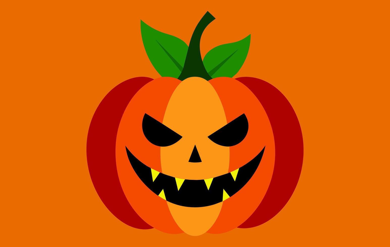Carved Halloween pumpkin with a fierce face. Jack-o-lantern illustration. Isolated on orange background. Concept of Halloween, spooky decoration, trick or treat, festive decor, holiday celebration vector