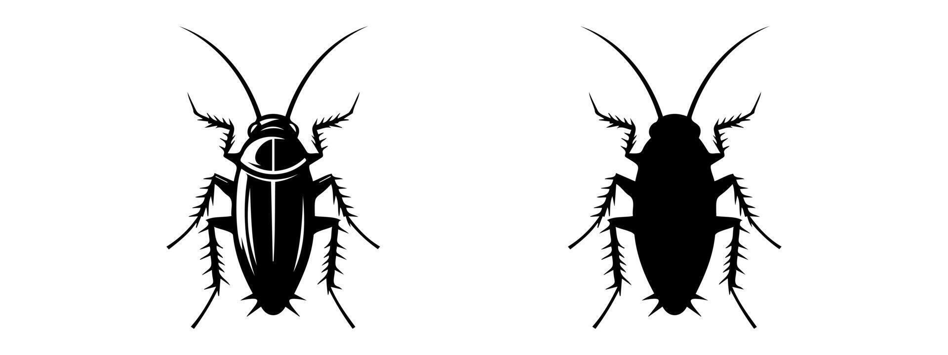 Cockroach black silhouettes, detailed and solid. Insect illustration set. On white background. Concept of pest control, infestation, home hygiene. For design, print, educational material vector