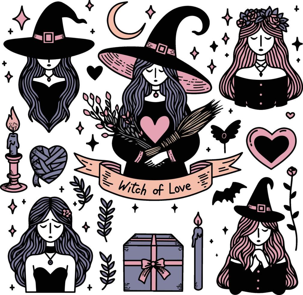 Witch of love illustration vector