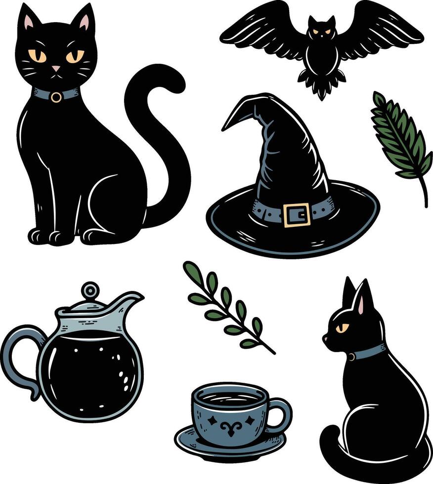 linda gato bruja ilustración vector