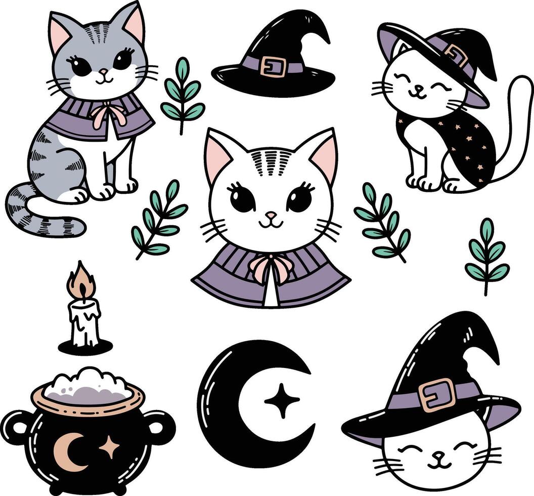 Cute cat witch illustration vector