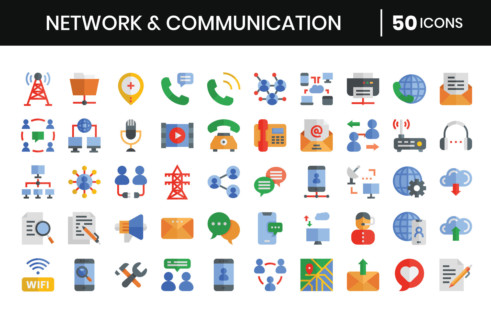 Network And Communication Flat Icons Set. 43197242 Vector Art at Vecteezy