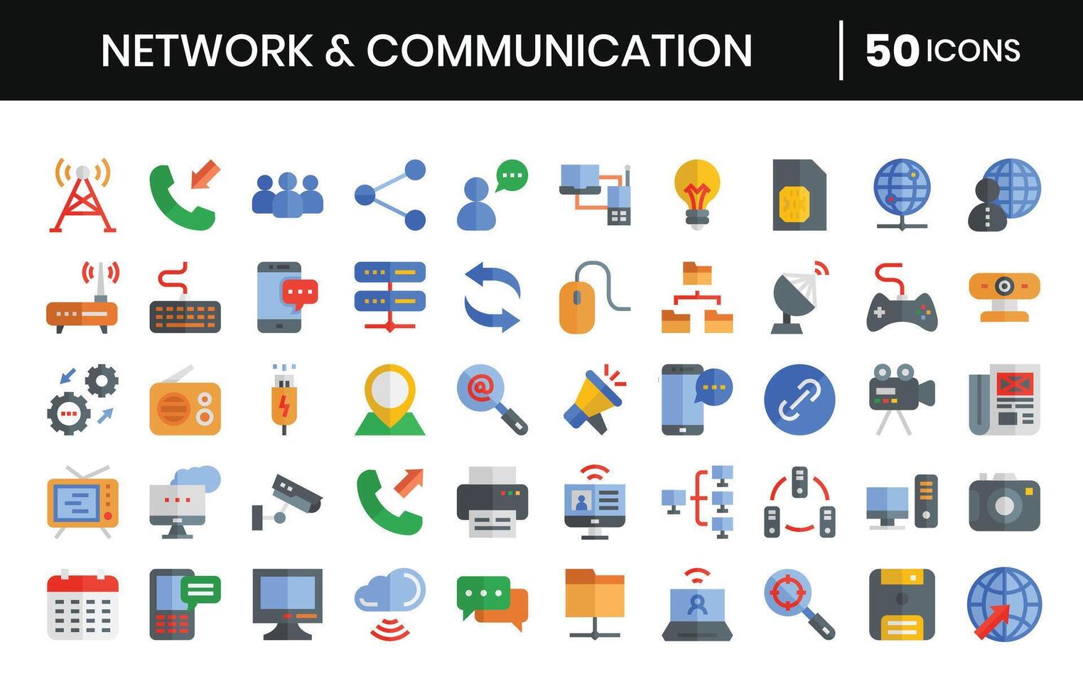 Network And Communication Flat Icons Set. illustration. vector