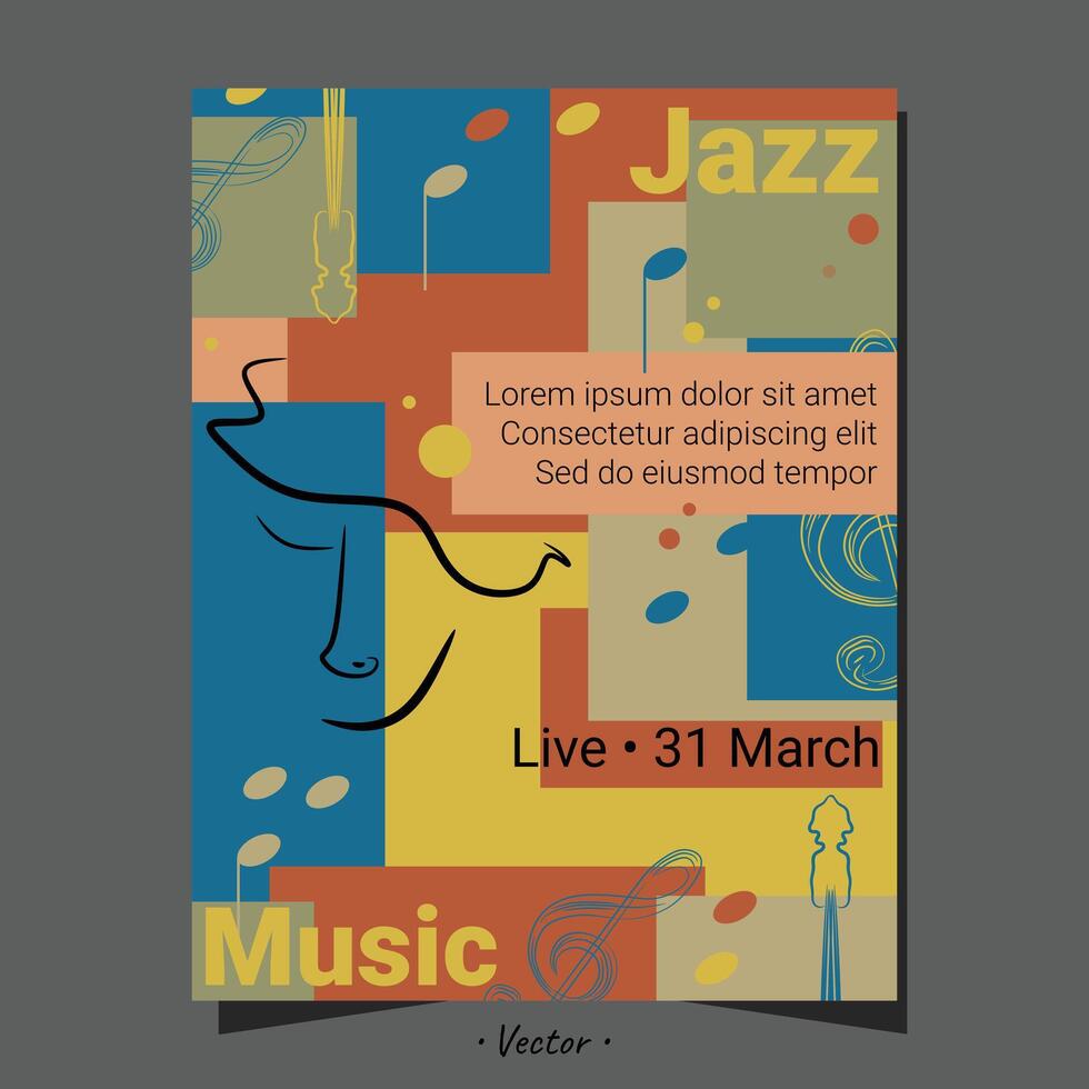 Music live show with face singer line art 80s 90s retro poster flyer collage papers art bg design. vector