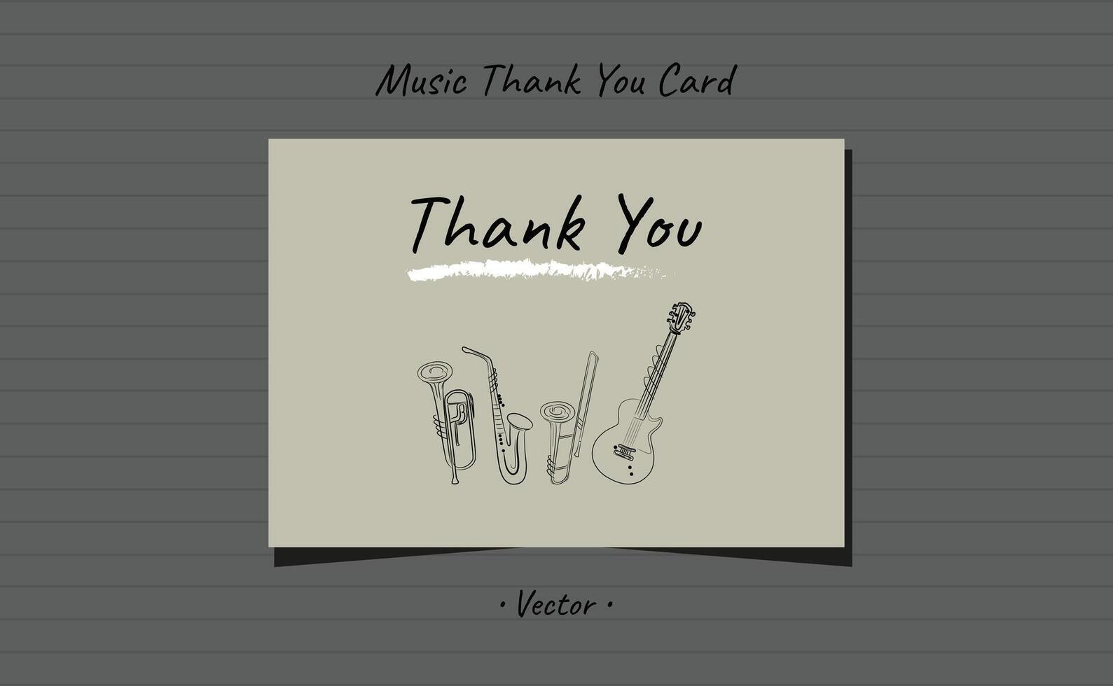 gracias usted tarjeta musical instrumentos trompeta, saxofón, trombón, guitarra cepillo carrera mínimo diseño. vector