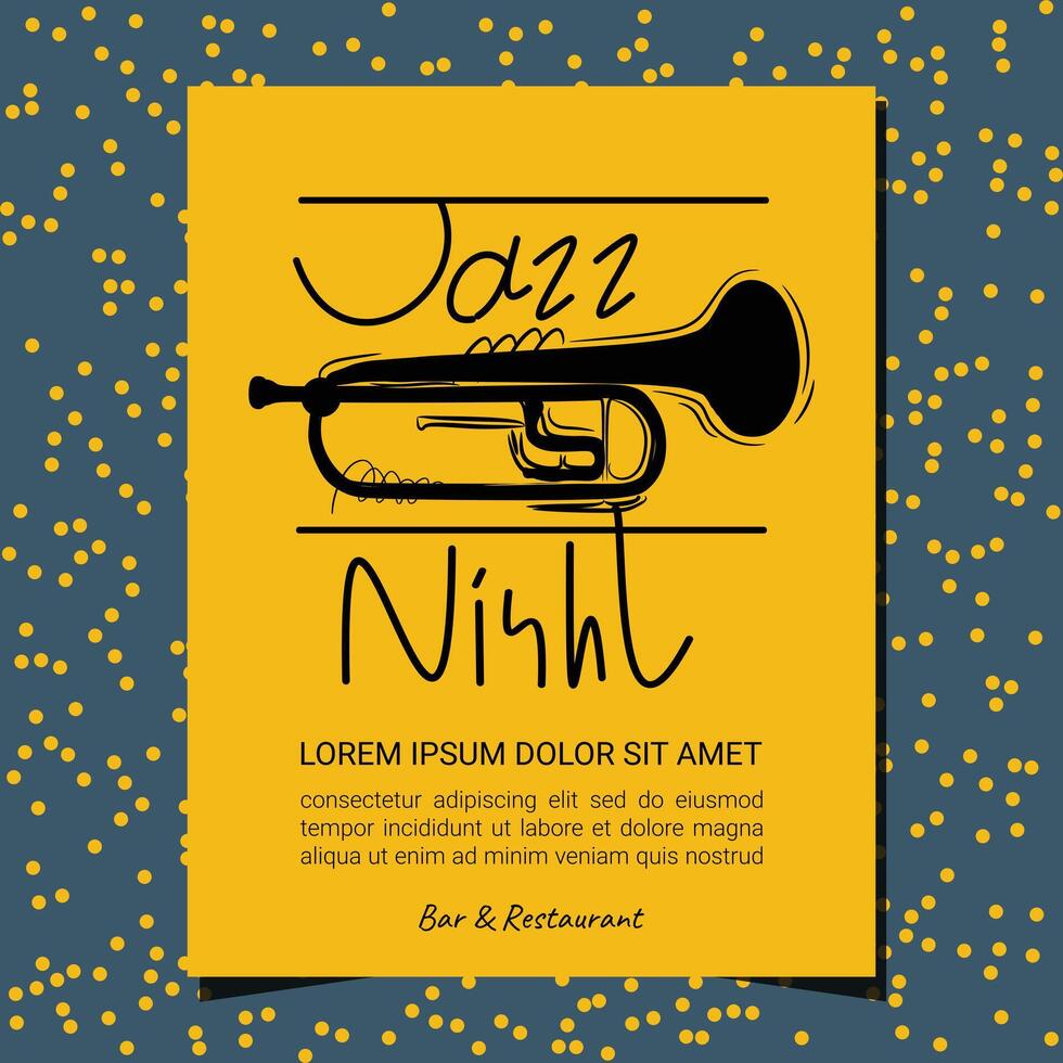 Jazz night hand drawn text typo lettering typography trumpet instrument minimal art artwork design. vector
