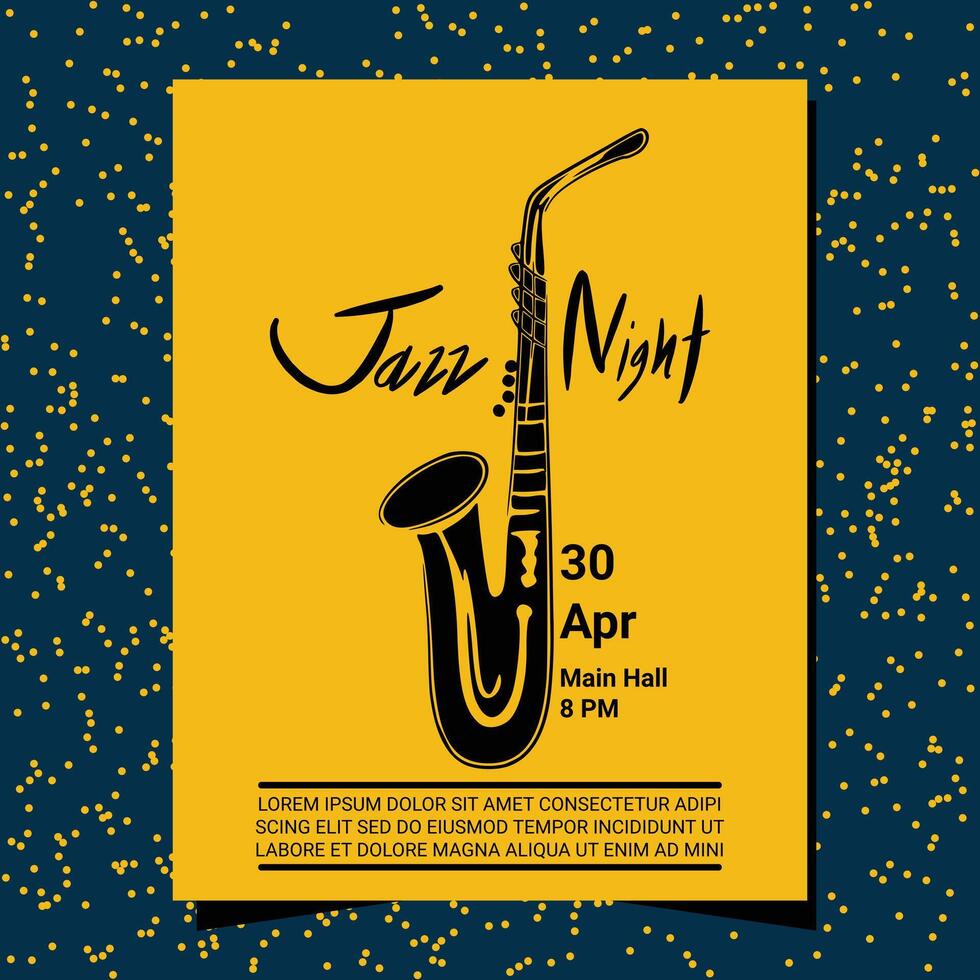 Poster hand drawn saxophone artwork jazz night live music or fest events vertical art design. vector